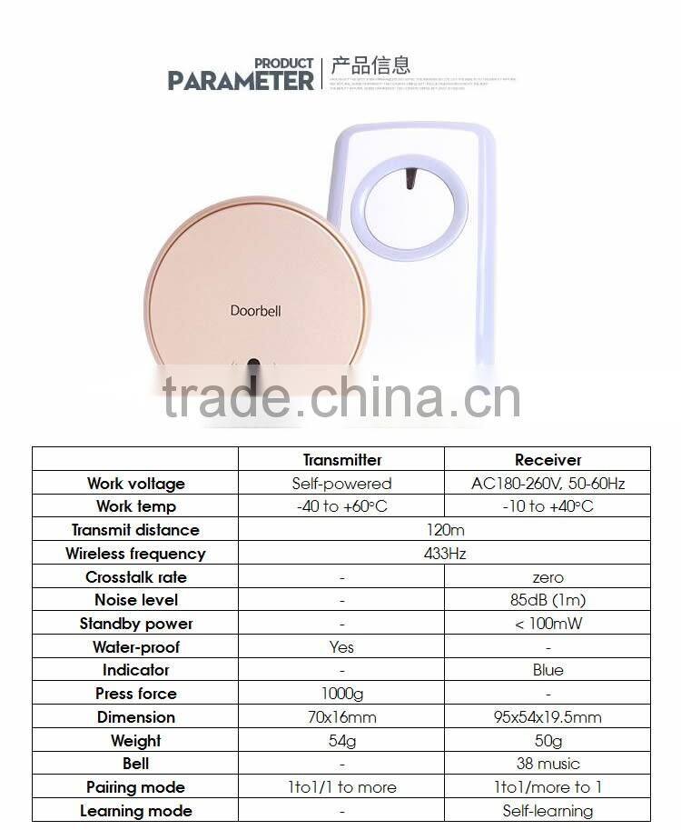 Round Battery free self-powered wireless control door bell