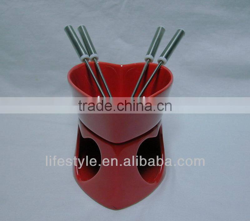 Ceramic Chocolate Fondue Set with Forks