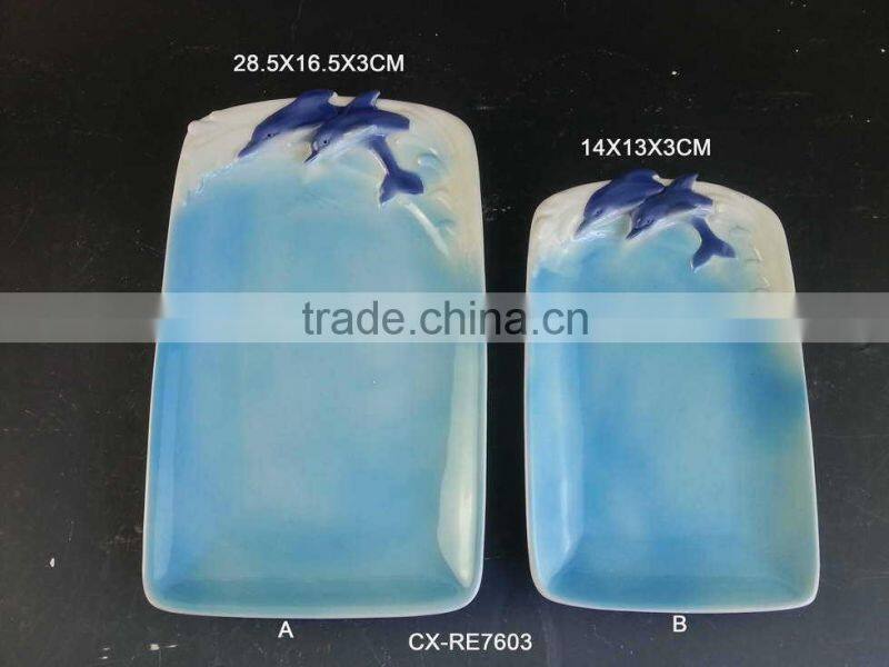 Classical Handpainted Pizza Plate ABC, Domomite Dolphin Plate