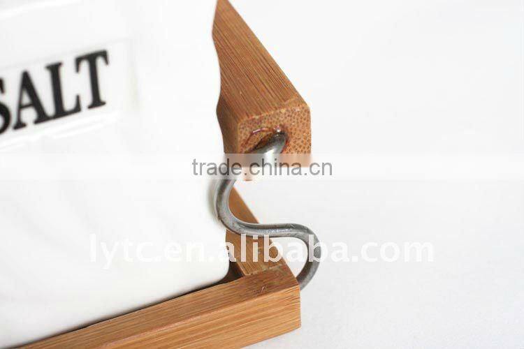 4pcs kitchen decor ceramic canister set bamboo lid & tableware ceramic canister set