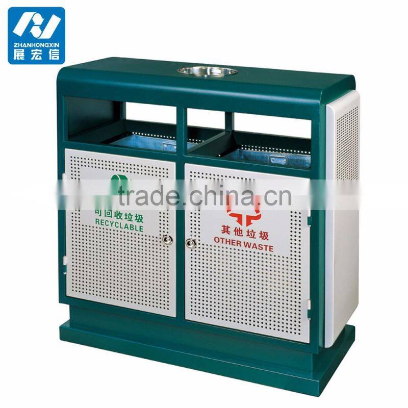 Outdoor park or street standing metal garbage bin