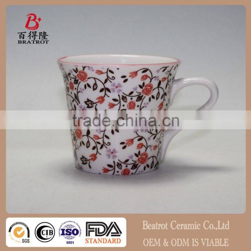 Green Floral Design Ceramic Japanese Tea Cup