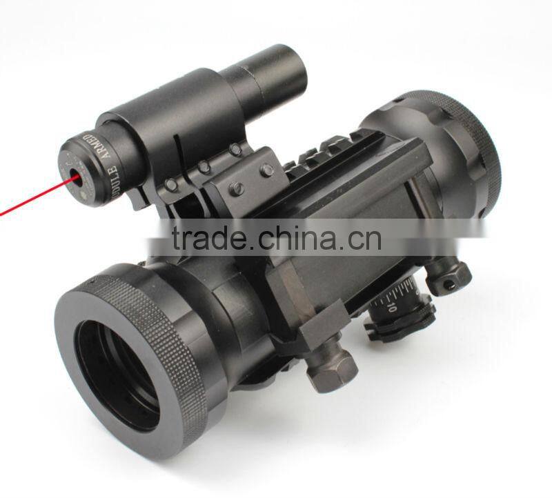 Compact red green dot riflescope with red laser attached