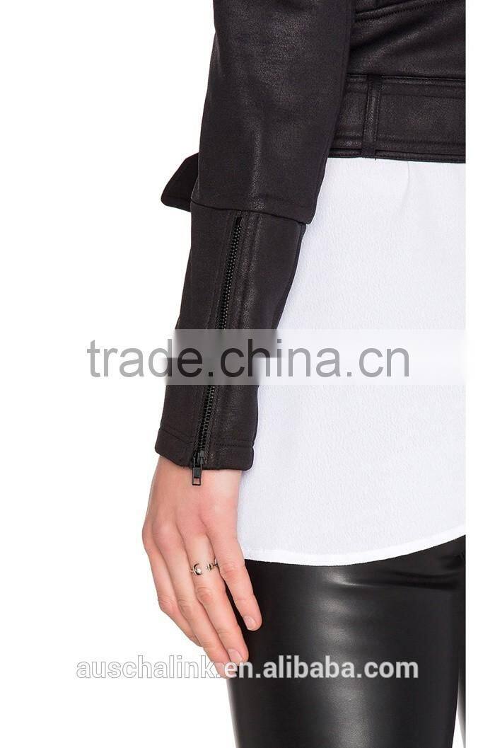 latest women black classic fashion moto jacket cheap price
