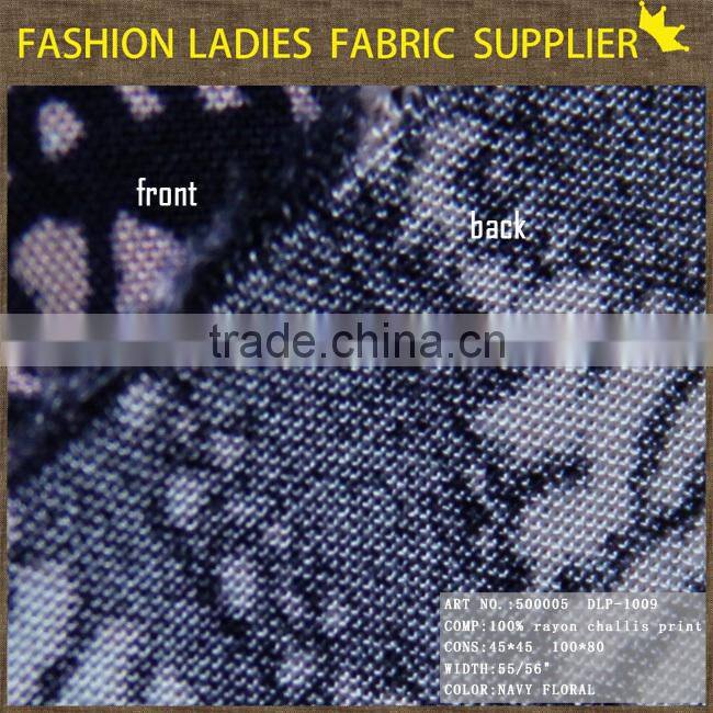 new fashion 100% rayon challis print wholesale 100% rayon print for lady's dress