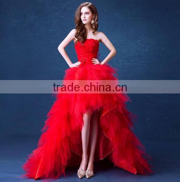 sexy short front long back lace red wedding dress china