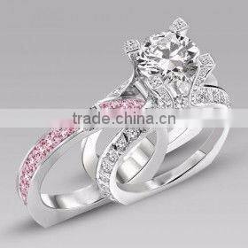 Trendy fashion wholesale fine jewelry romantic cz diamond engagement wedding ring set
