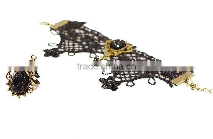 Lace jewelry black supperstar style bracelet wholesale girls jewelry set with diamonds
