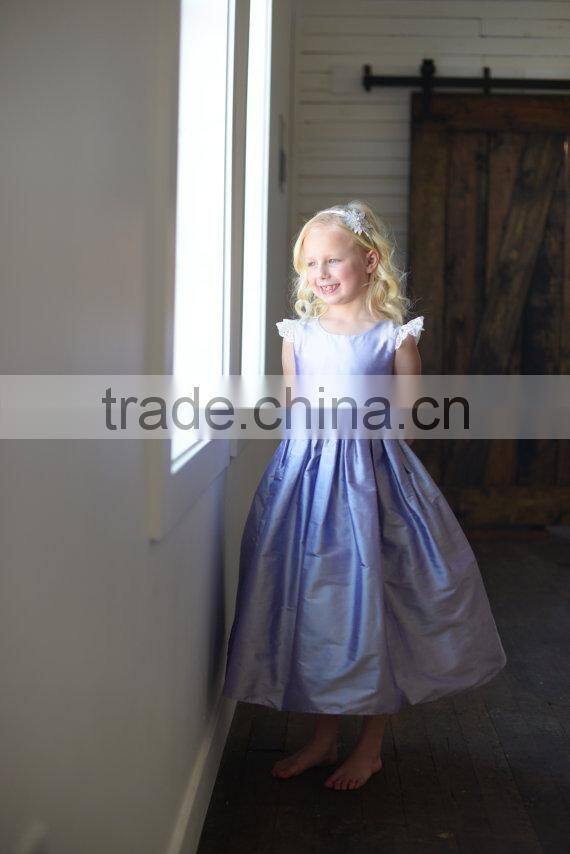 Summer one piece girls party dresses baby girl lace trim purple Princess flower dresses children frocks designs
