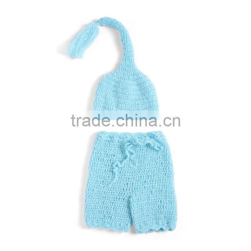 Large inventory white color baby handmade photography of pants and elf hat set wholesale crochet custome photography cheap