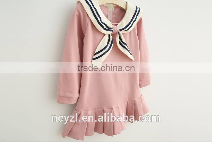 custom wholesale cute baby girl navy style children/baby long sleeve half dress