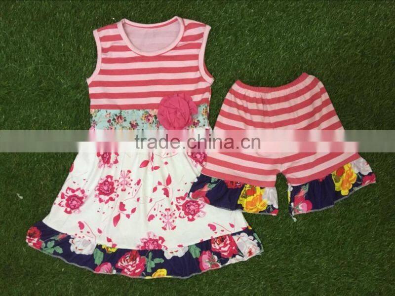 Boutique wholesale baby girls outfits/set clothes cheap fashion kids two piece sets with ruffles pants and headband