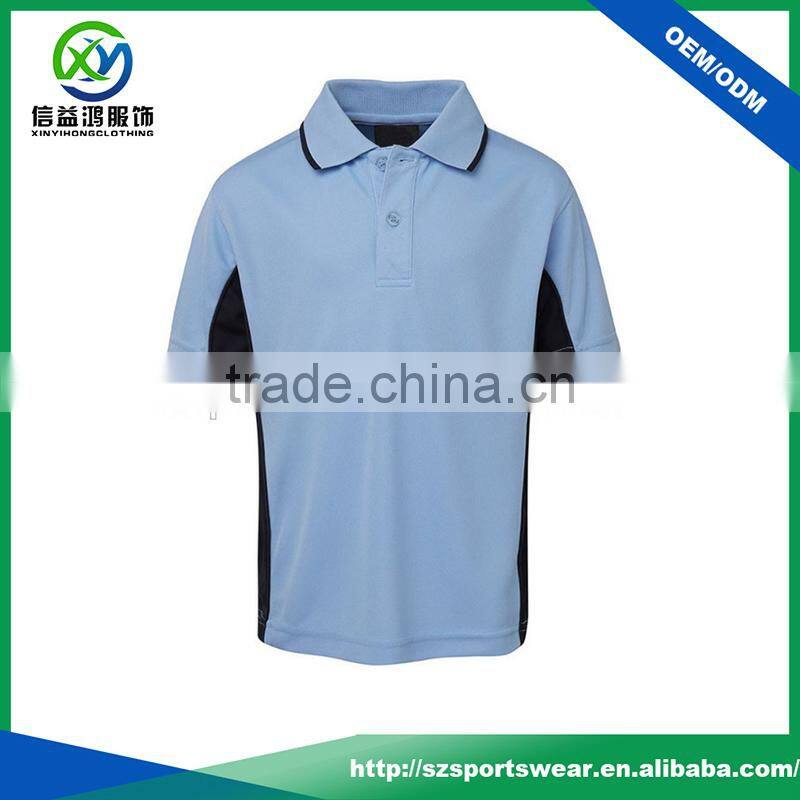 Customized 100% cotton fabric kids polo shirts with contrast side panel