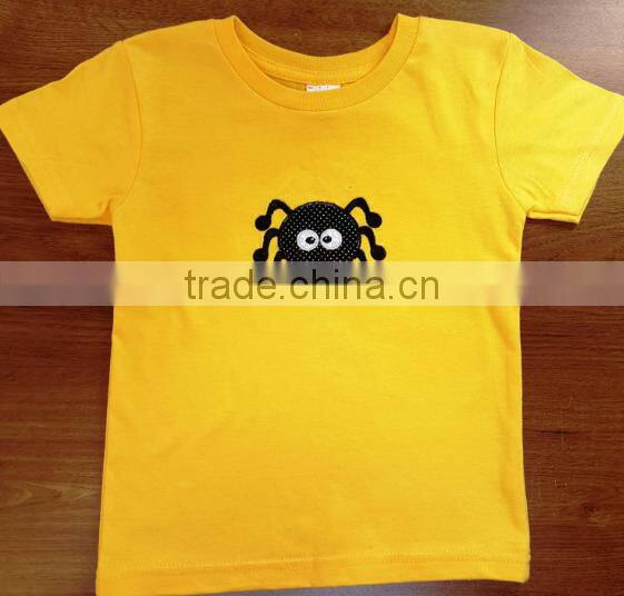Summer boutique wholesale boys t-shirt Halloween black spider embroidered yellow t-shirt