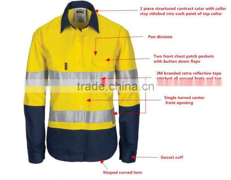Hi vis two tones reflective tape orange navy large size long sleeve work shirt