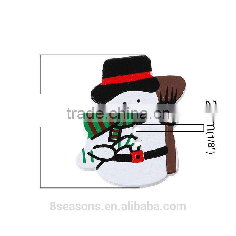 Custom 3.3cmx2.9cm Christmas Snowman Two Holes Wood Button in Bulk