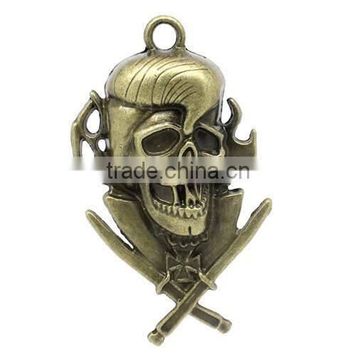 Charm Pendants Halloween Skull With Cross Sword Antique Bronze 7.5x4.2cm