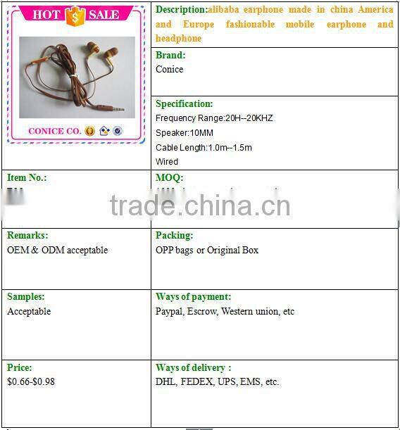 alibaba earphone made in china America and Europe fashionable mobile earphone and headphone