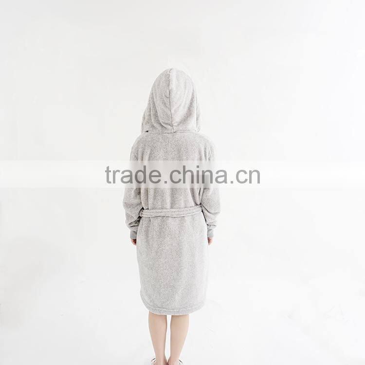 Wholesale plush solid embroidery hooded cute children bathrobe