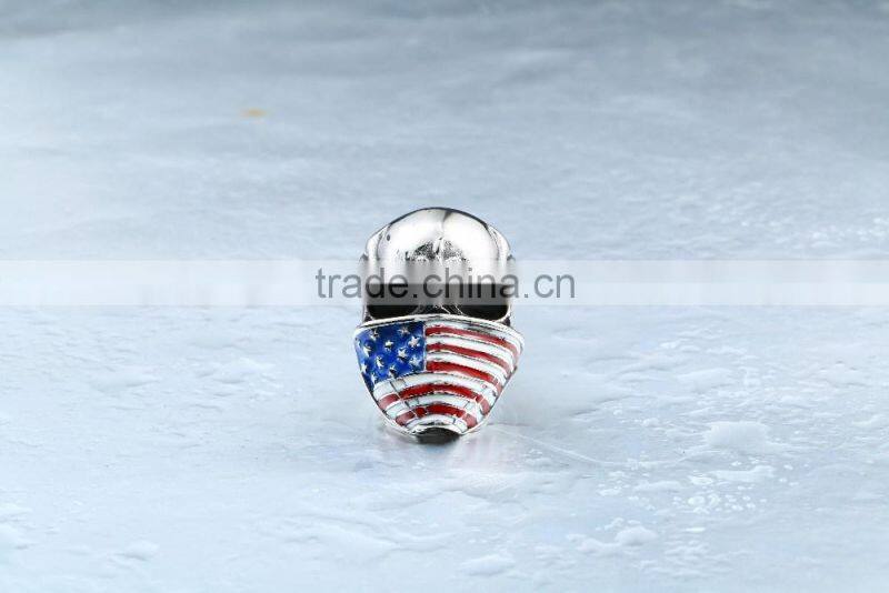 Mens Punk Goth Skull Ring Patriotic Stars Stripes Honor American Flag Bandit Biker Stainless Steel Ring Size 8-14