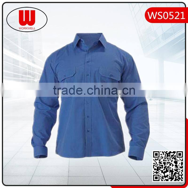 long sleeve work blue shirt men