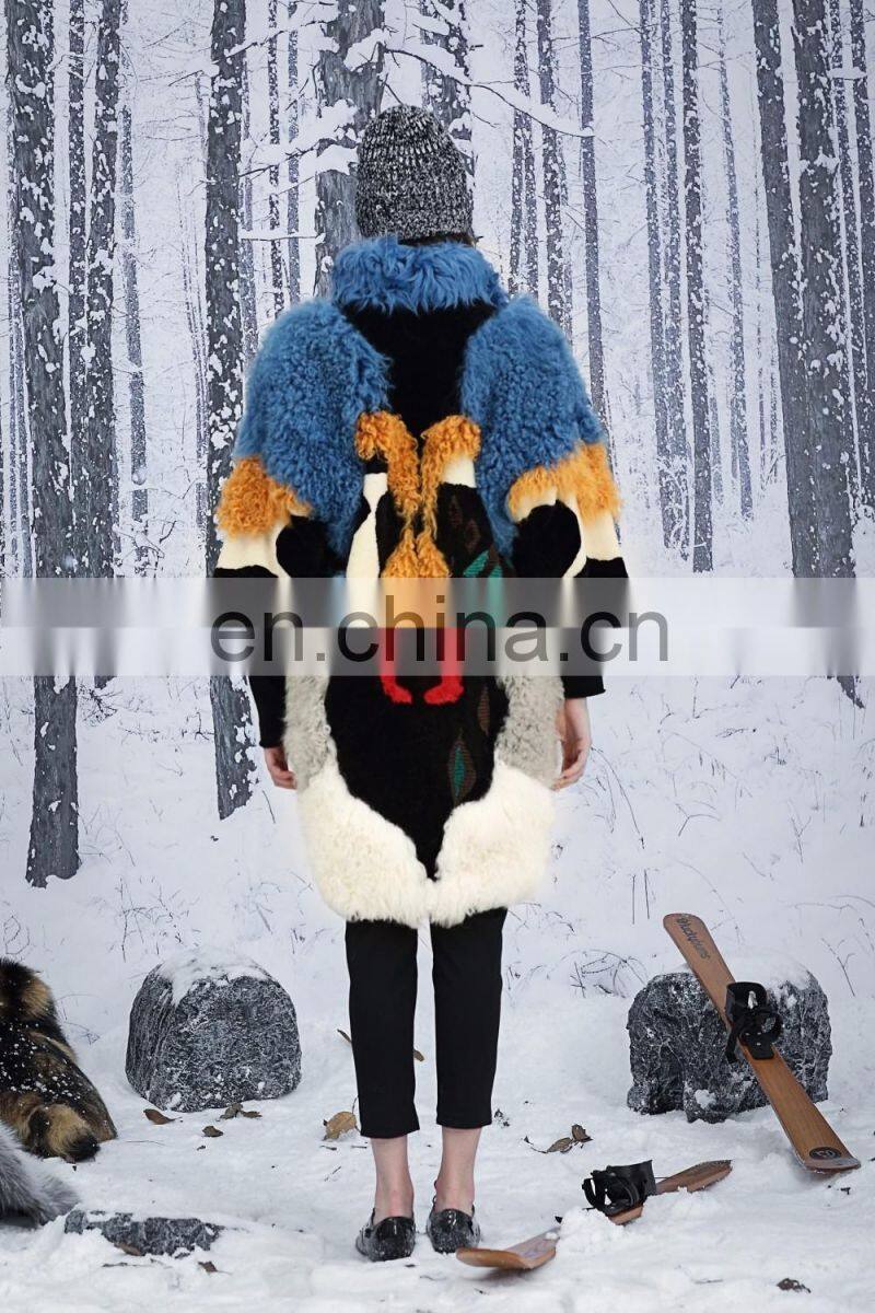 Nifty Style Lamb And Mink Fur Coat Reversible Female Multicolored Mix Different Fur Jacket Real Fur Down Overcoat