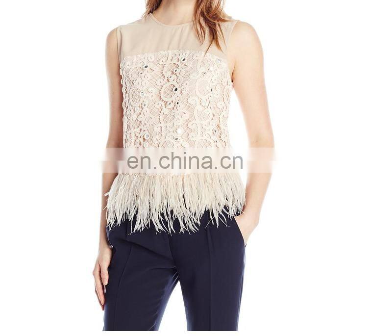 China top factory cheap price top girl sexy hot with hem feather
