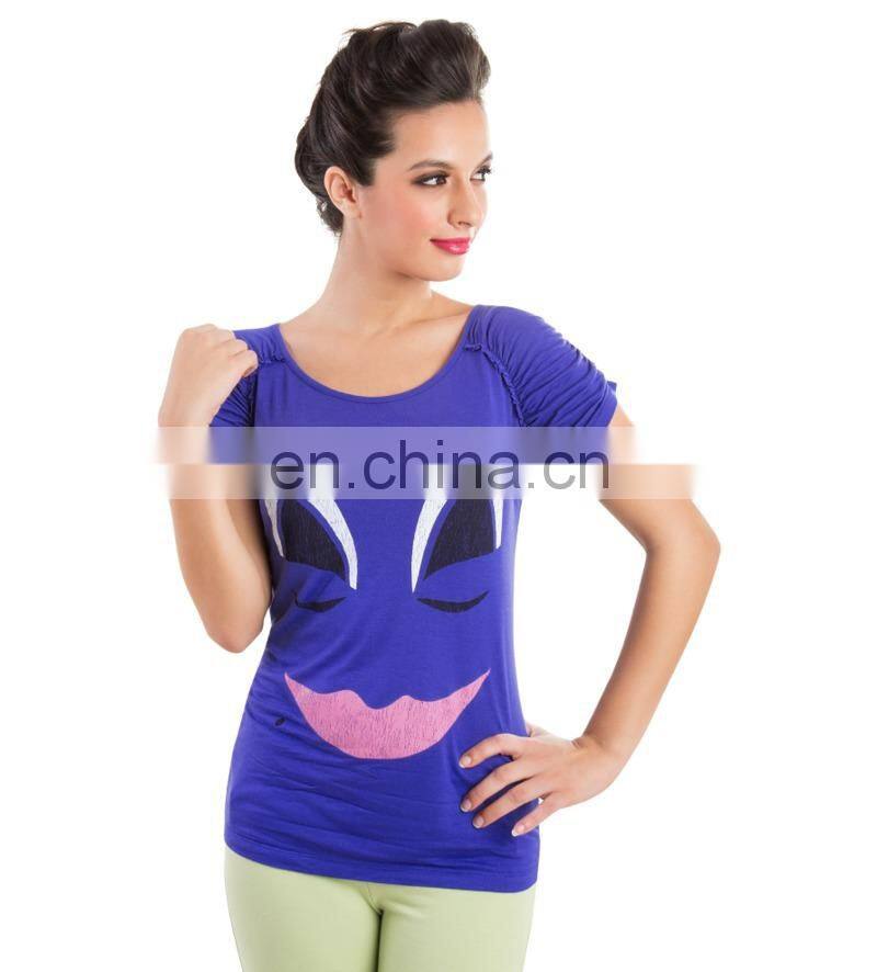 2015 Factory direct price wholesale 100% Cotton Cartoon Evil Queen Royal Blue Top