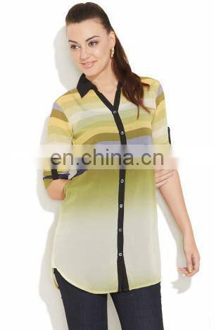 Fashion New Women Clothes Tops loose Perspective Sexy Sheer Chiffon Collar Neck Strip Print Style Shirts For Women