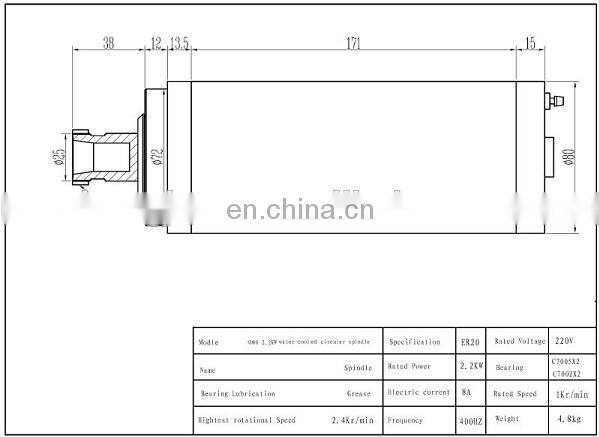 2.2kw spindle kit 220v 80mm water cooling spindle motor+2.2kw inverter+80mm spindle clamp+75w pump+13pcs ER20