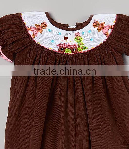 children Brown corduroy Smocked Romper baby winter clothing