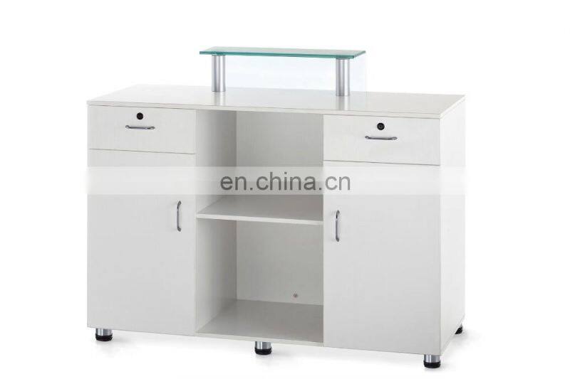 white glass top modern reception desk for beauty salon