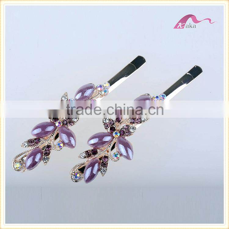 Multi Colors Elegant Charming Hair Grips Top Quality Metal Crystal Decoration Flower Ceramic Beads Hair Clips For Girls