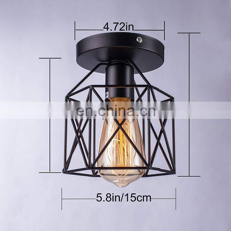 New Retro Geometric Iron Ceiling Light Decoration Fixture Cage Cover Lamp for Kitchen Aisle Porch Balcony