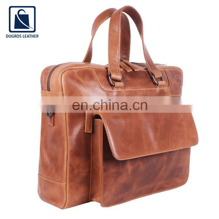 Vintage Style Attractive Pattern Cotton Lining Material Genuine Leather Laptop Bag for Sale