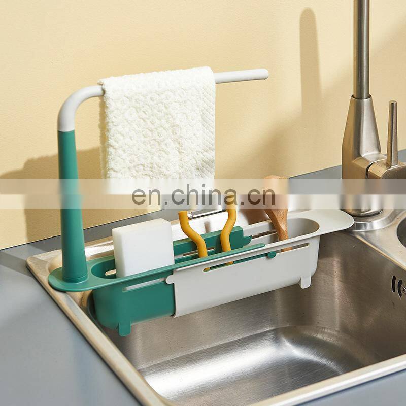 Telescopic Sink Shelf Kitchen Sink Organizer Soap Sponge Holder Towel Drain Rack Storage Basket Kitchen accessories gadget