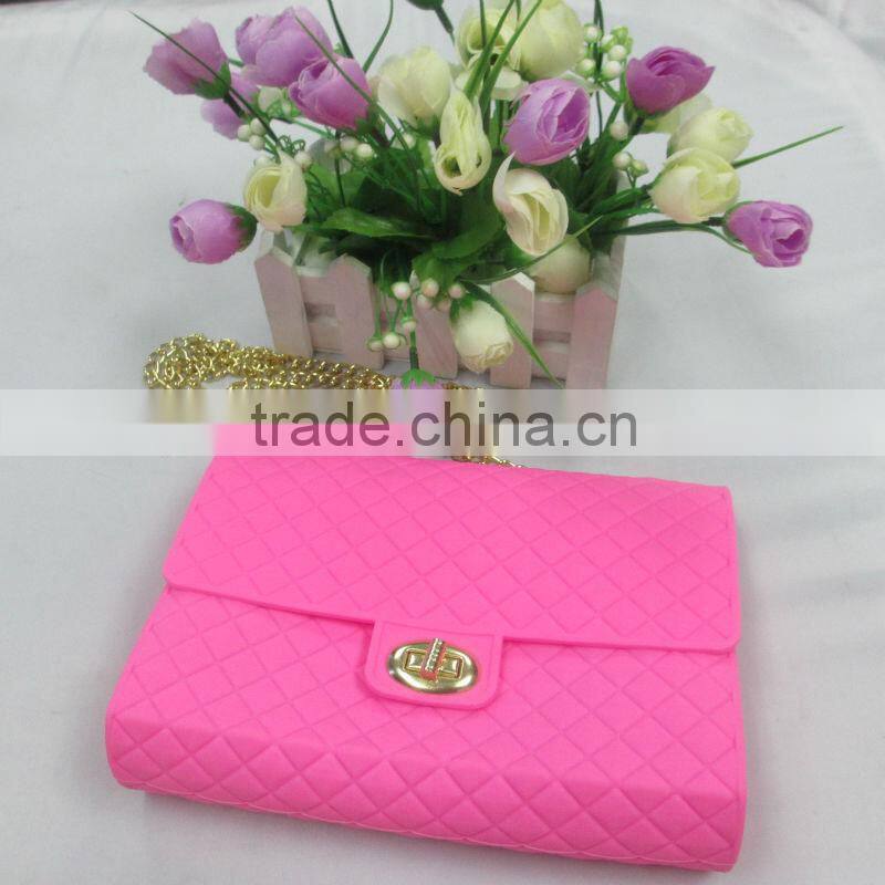 fashion pochi silicone girls purse bag with long chain strap design 2013