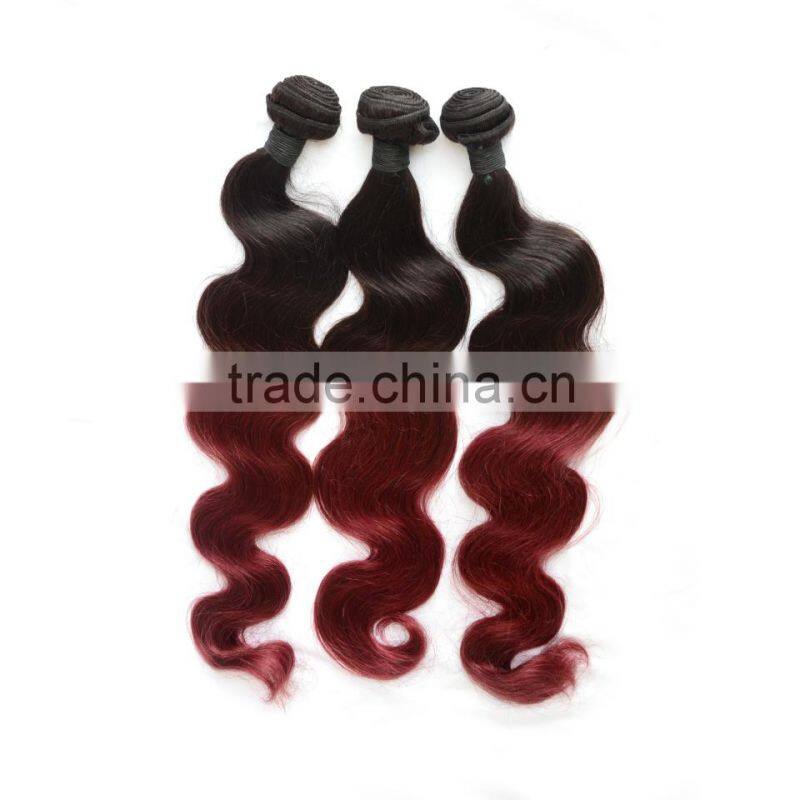 Factory fashion high quality body wave virgin colored two color hair weave,two tone ombre colored hair weave