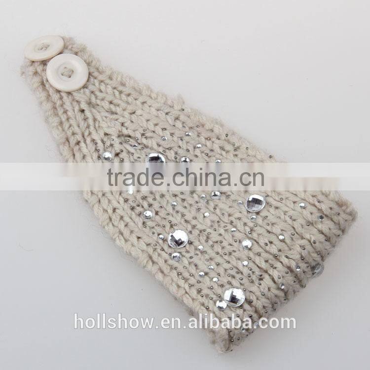 Wholesale Rhinestone Girl Hairband Headwrap Wool Knit Crochet Fashion Women Headband