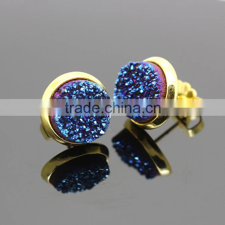 EA3236 Fashion Titanium blue druse druzy studs