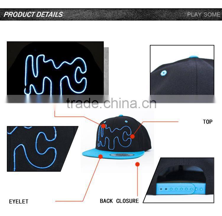 China high quality hip hop flat led lighted fluorescent hats and caps