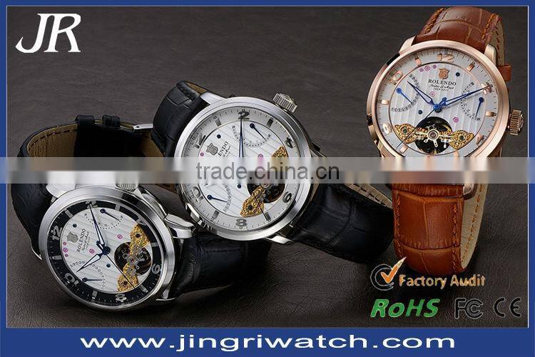 Custom wholesale fashion clear luxury 316l stainless steel transparent automatic watch