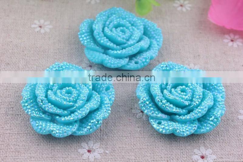 Mixed color Cheapest shiny popular rhinestone resin flower beads!resin large plastic flower beads with hole in bulk!