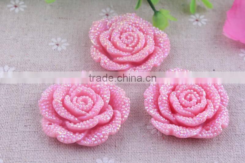 Mixed color Cheapest shiny popular rhinestone resin flower beads!resin large plastic flower beads with hole in bulk!