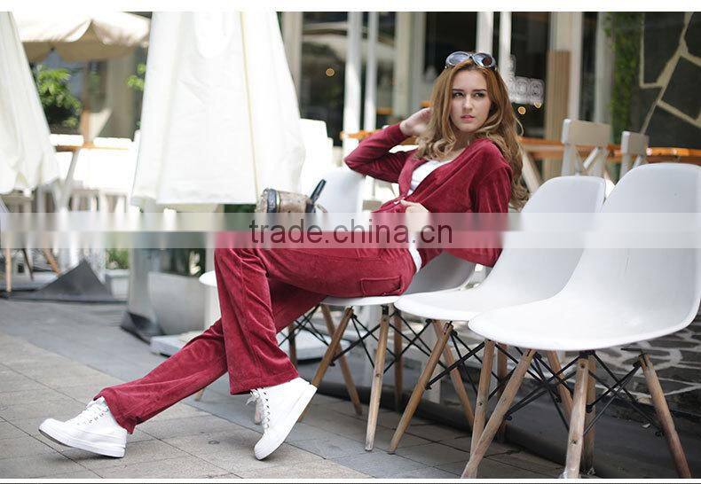 Hot Fall Stylish Womens Sport Suit Clothes red Velour Tracksuit