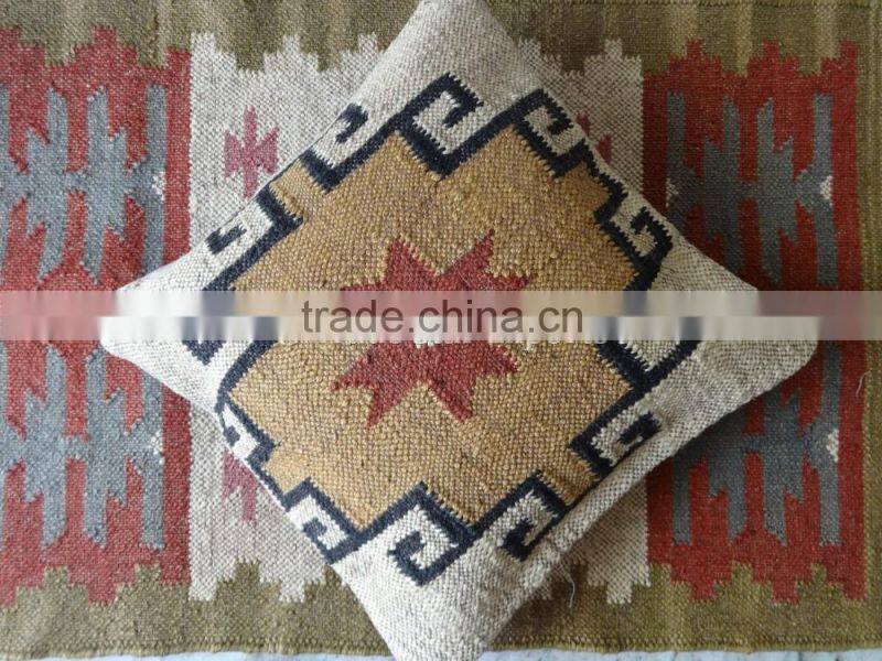 Indian Kilim Cushion Cover 18X18 Pillows Boho Ethnic Shams Jute Pillow Cases