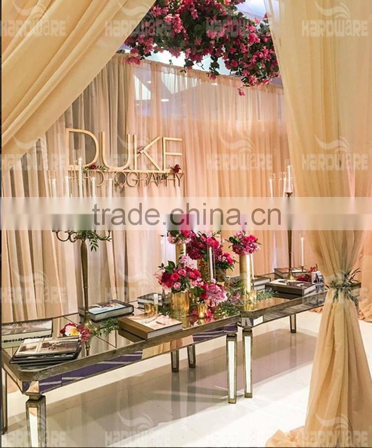 hotel gold stainless steel mirror glass top wedding dining table