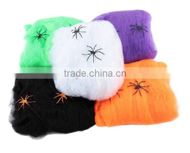 Spooky halloween decorative stretchable spider web with spiders