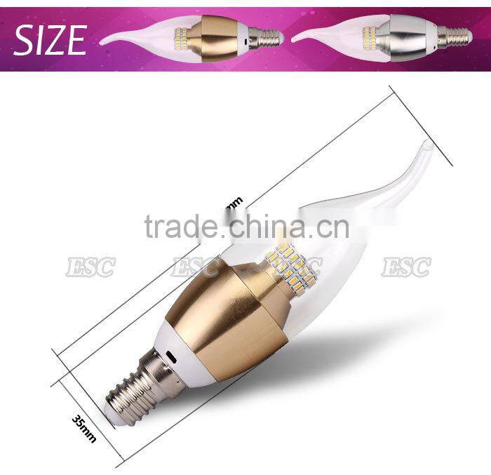 E14 candle led light for crystal lamp golden and silver cover with CE and RoHS