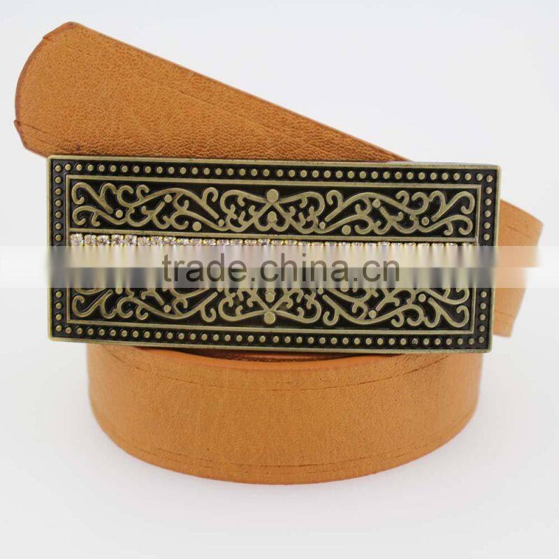 2015 Vintage Style women's fashoion brand PU belt with shiny rhinestone BIG buckle